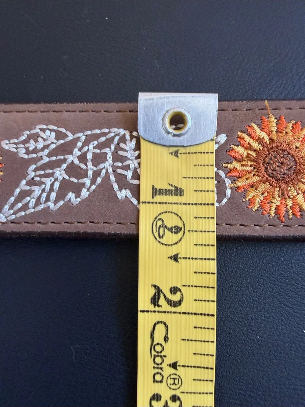 JOE Exclusive Genuine Leather Sunflower Embroidered Western Belt Brown Size 32